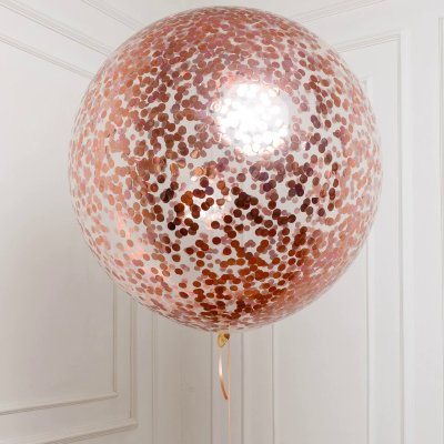 Большой шар с розовым-золото круглым конфетти